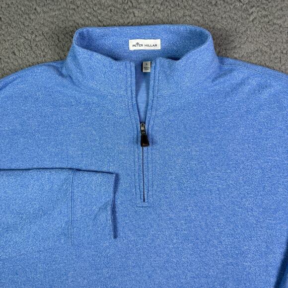 Peter Millar 1/4 Zip Pullover Mens L Blue Golf Melange Tri-blend Sweater MF19K36 - Picture 1 of 9